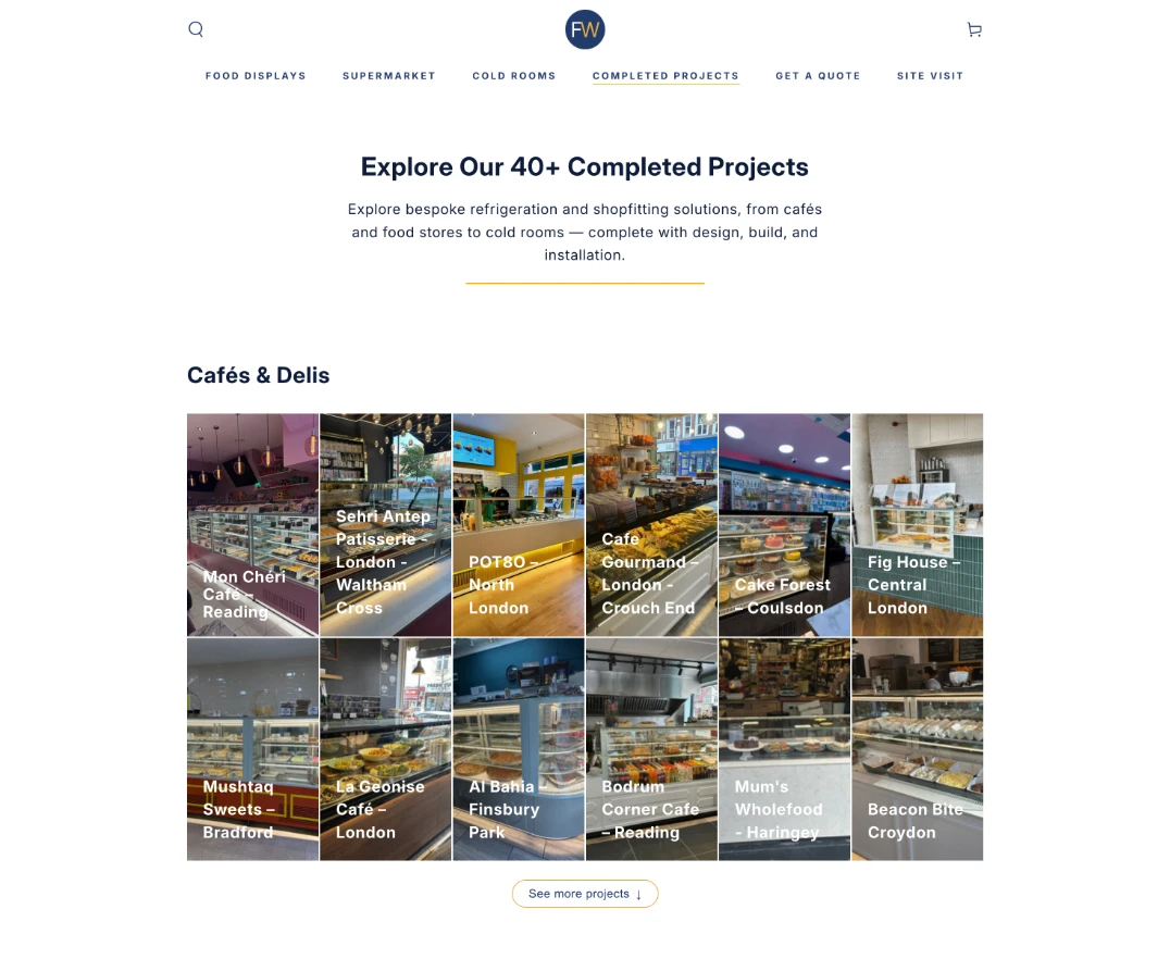 Fridges World website — product discovery, projects and enquiries